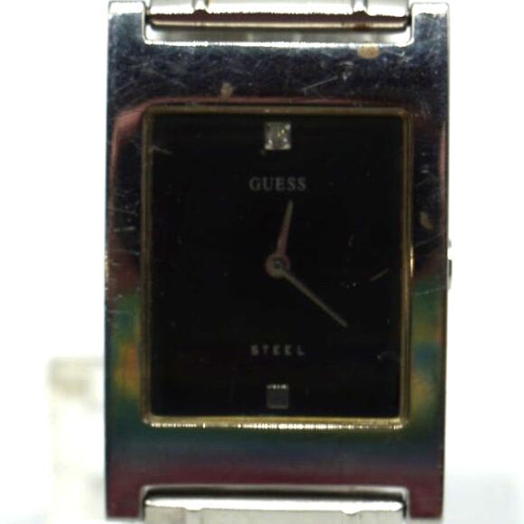 Guess Steel Watch Unisex 26mm Silver Tone Tank Black Dial with New Battery - Picture 3 of 6